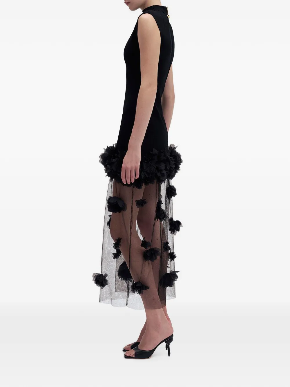 Aje Fleura midi-jurk met bloemen-patch Zwart