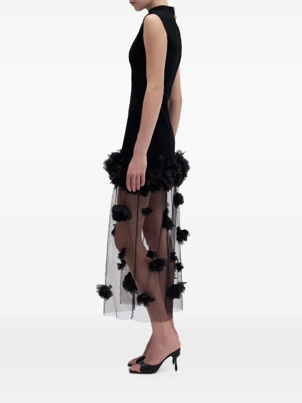 aje black ruffle dress Fleura Knit Midi in Asymmetrical hem evening gowns leg slit A-line linen maxi dress Size:AU 16