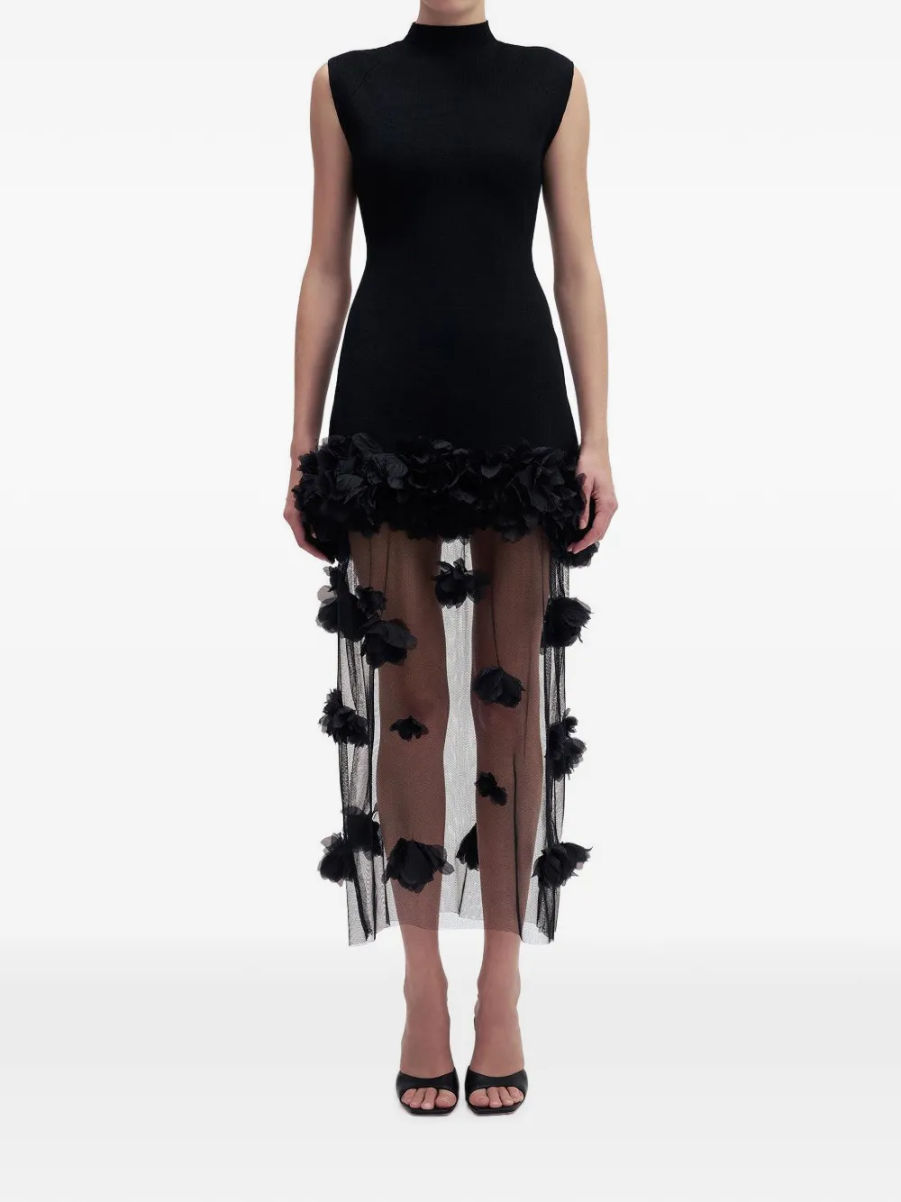 Aje Fleura midi-jurk met bloemen-patch Zwart