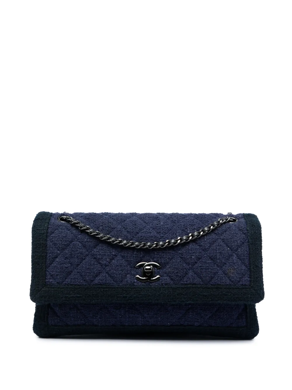 CHANEL Pre-Owned Borsa a spalla Accordion CC in tweed trapuntato con battente 2015-2016 - Blu
