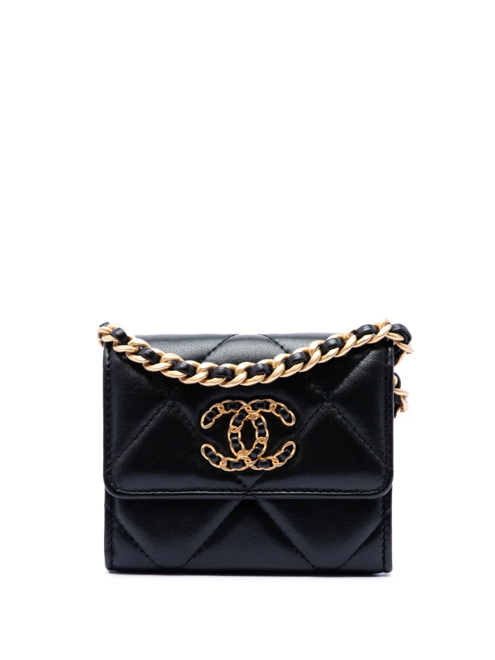 CHANEL Pre-Owned 2020 Quilted Lambskin 19 Flap Coin Purse With Chain crossbody bag - Black