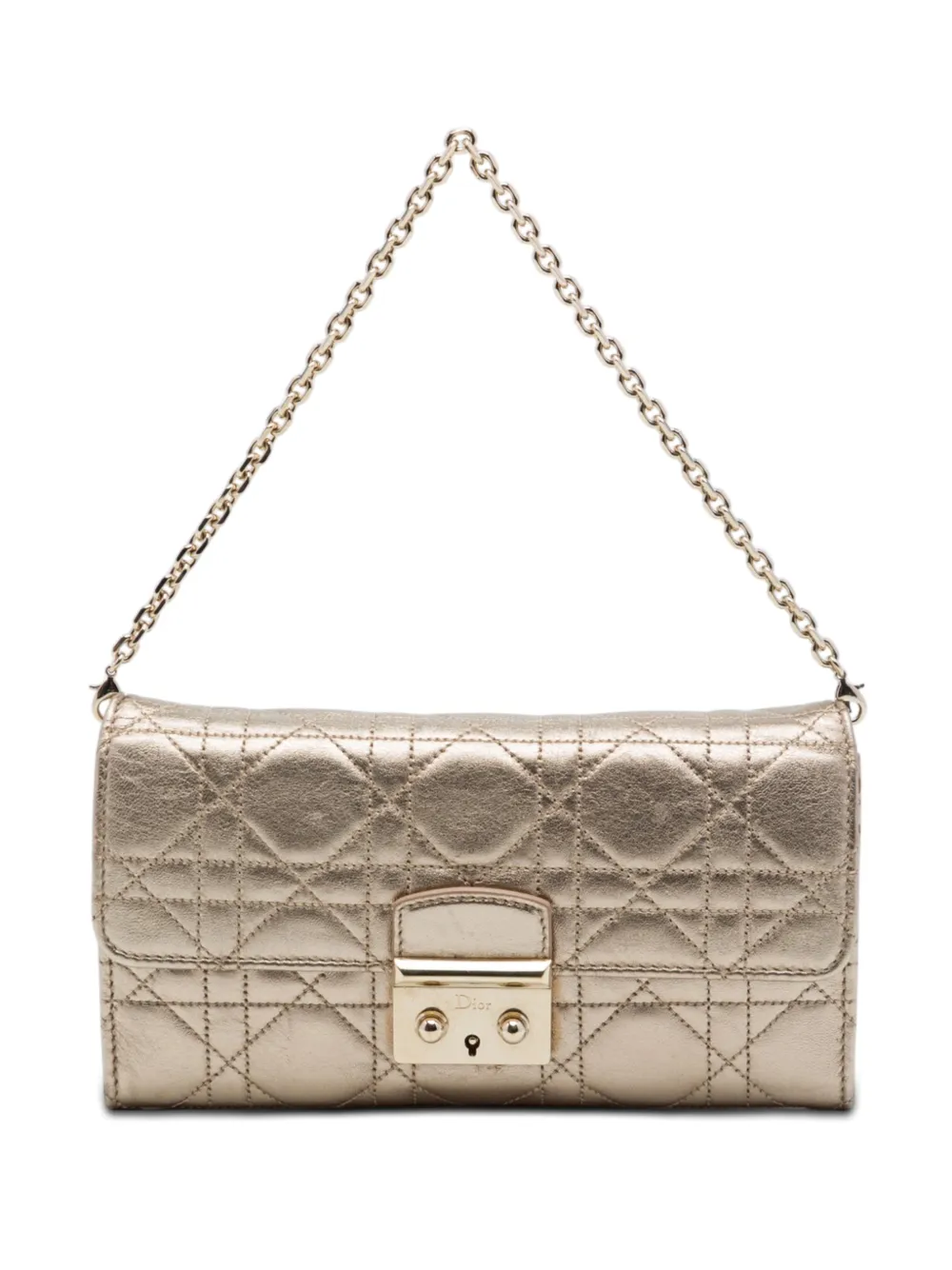 Christian Dior Pre-Owned 2014 Metallic Lambskin Cannage Miss Dior Promenade Wallet on Chain shoulder bag - Gold