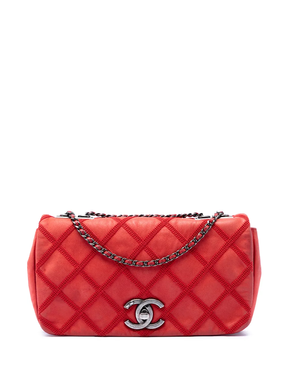 CHANEL Pre-Owned 2012-2013 Small Nubuck Diamond Stitch Chain Flap shoulder bag - Red