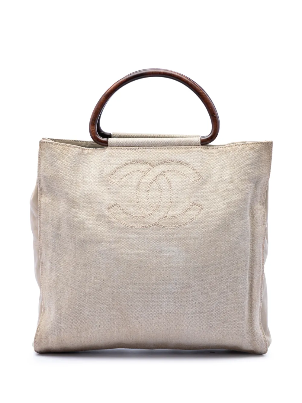 CHANEL Pre-Owned Borsa tote CC in tela con manico in legno 2000-2002 - Toni neutri