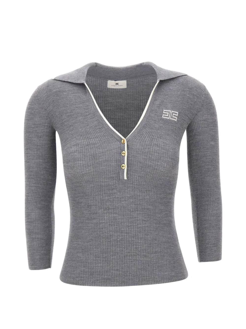 Elisabetta Franchi ribbed-knit logo-embroidered polo shirt - Grigio