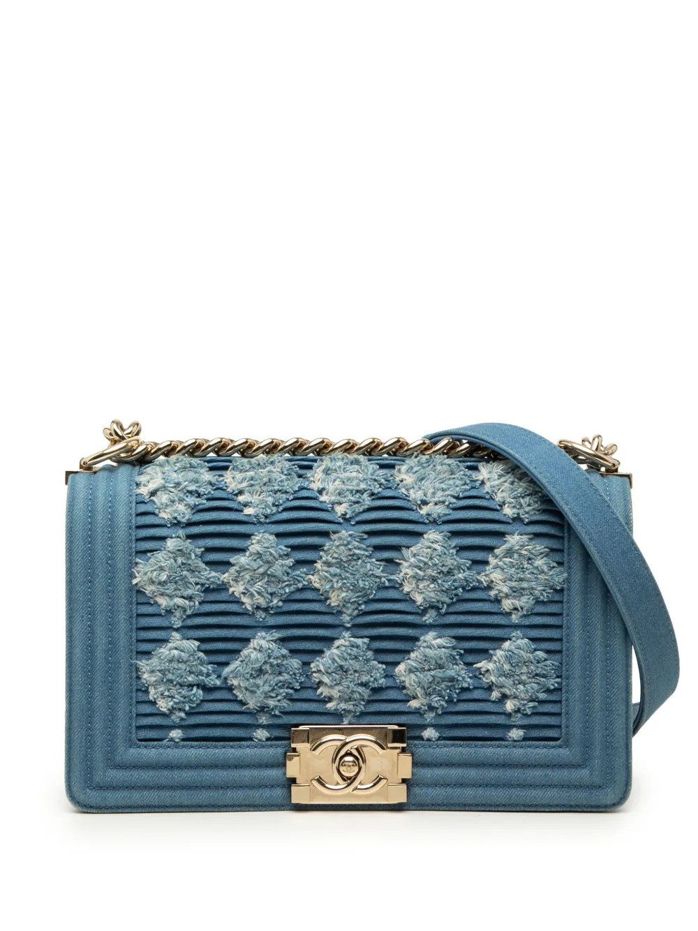 CHANEL Pre-Owned 2019 Old Medium Pleated Denim Boy Flap crossbody bag - Blue
