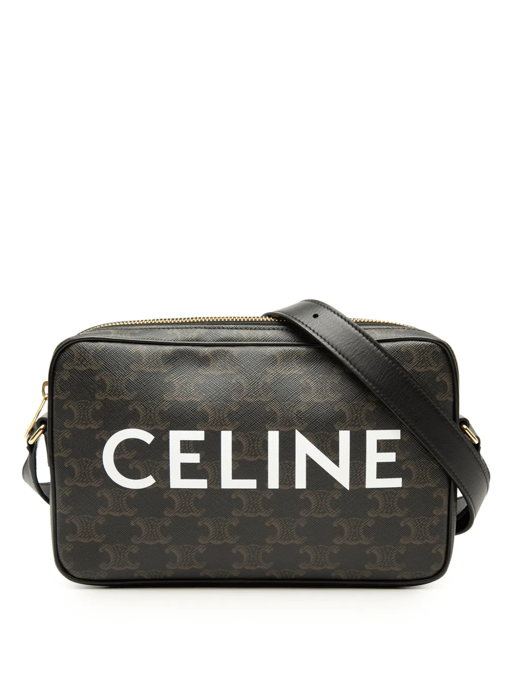 Celine Pre-Owned 2023 Medium Triomphe Coated Canvas Logo crossbody bag - Black