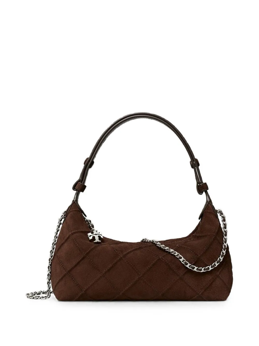 Tory Burch Fleming quilted suede crossbody bag - Marrone