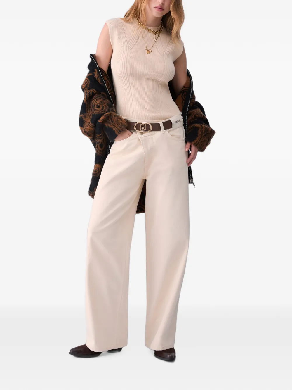 LIU JO Straight broek met asymmetrische tailleband Beige
