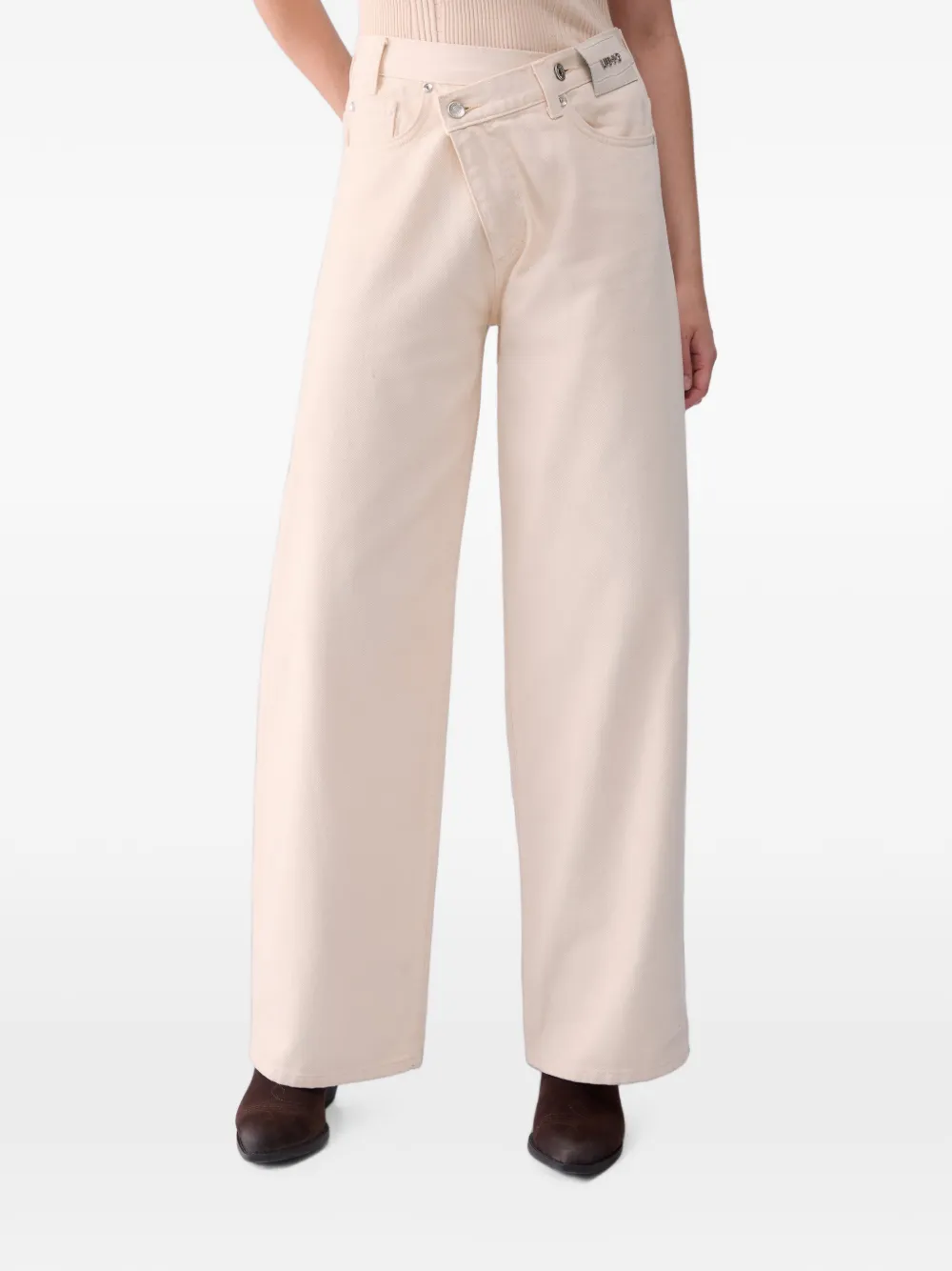 LIU JO Straight broek met asymmetrische tailleband Beige