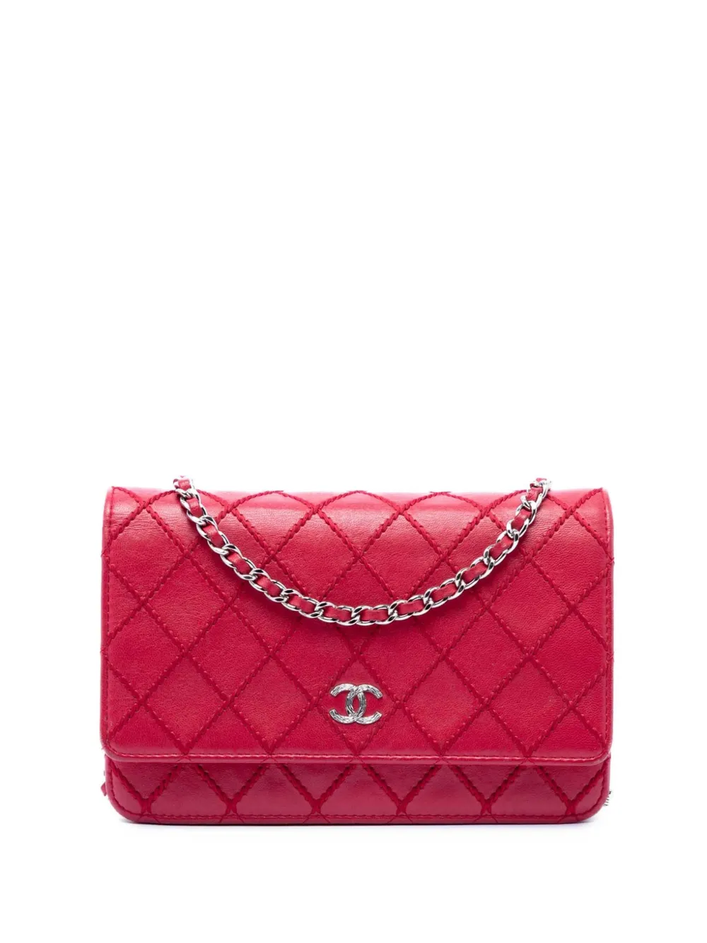 CHANEL Pre-Owned 2014 CC Lambskin Wild Stitch Wallet on Chain crossbody bag - Red