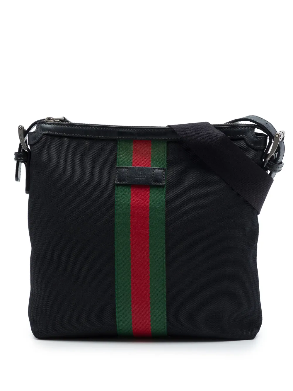 Gucci Pre-Owned Borsa a tracolla in tela tecnica GG con decorazione Web 2016-2026 - Nero