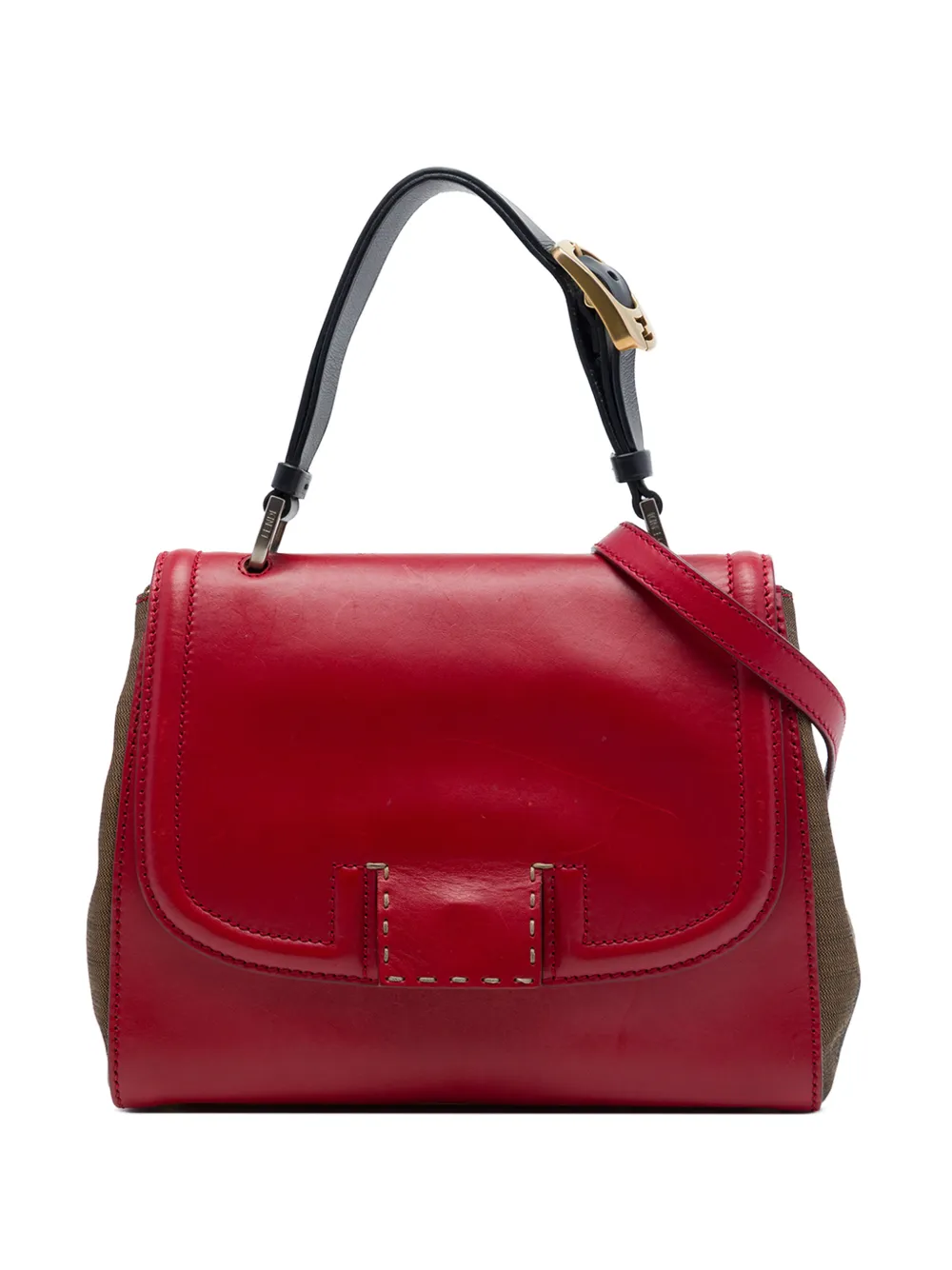 Fendi Pre-Owned 2010-2026 Leather and Pequin Canvas Selleria Silvana satchel - Red