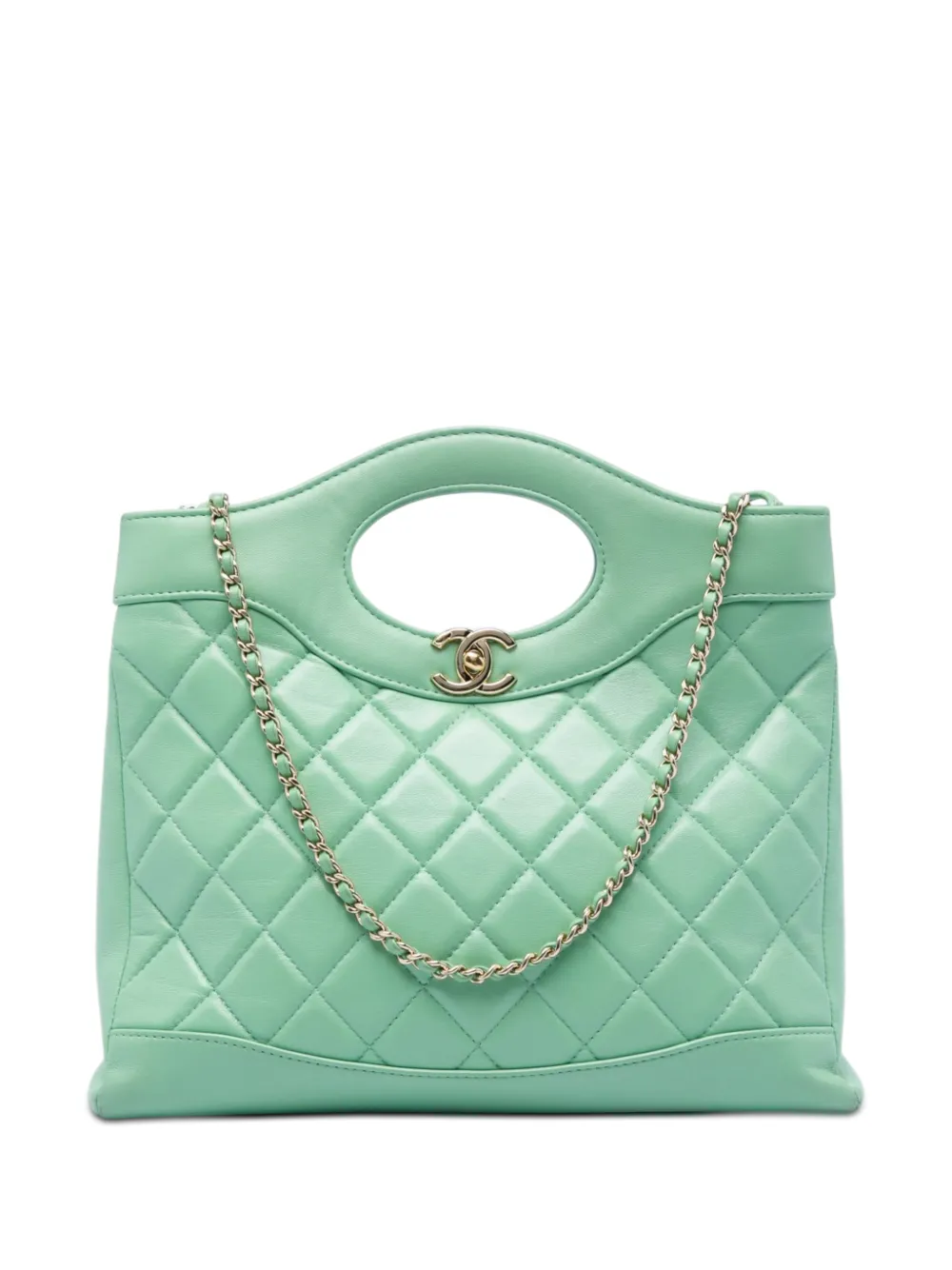 CHANEL Pre-Owned 2021-2026 Small Quilted Shiny Lambskin 31 Shopping Bag satchel - Green