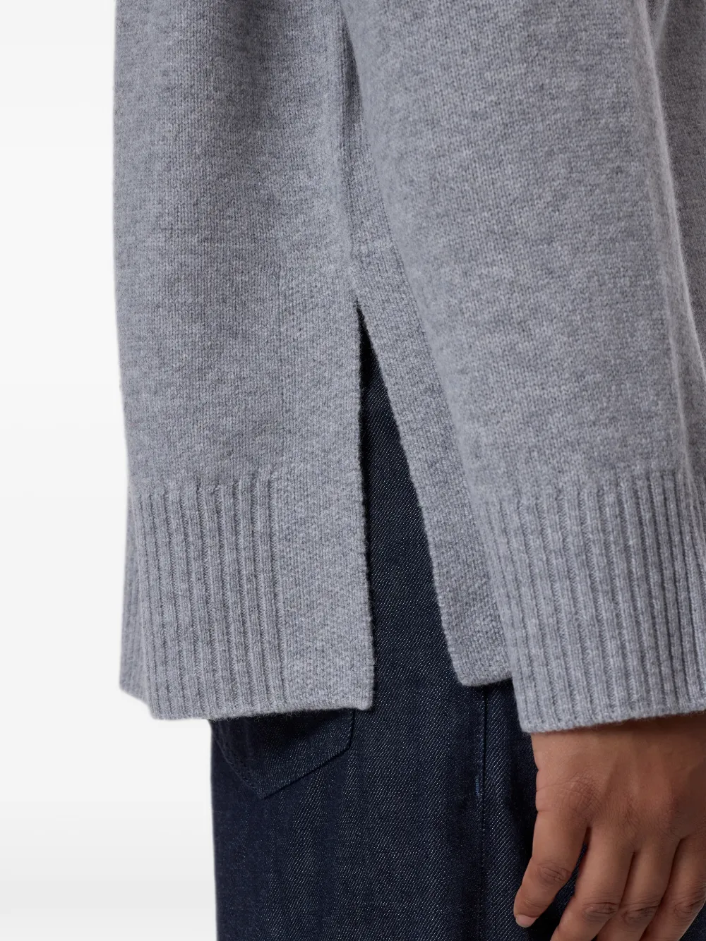 Closed side-slit crew-neck sweater Grijs