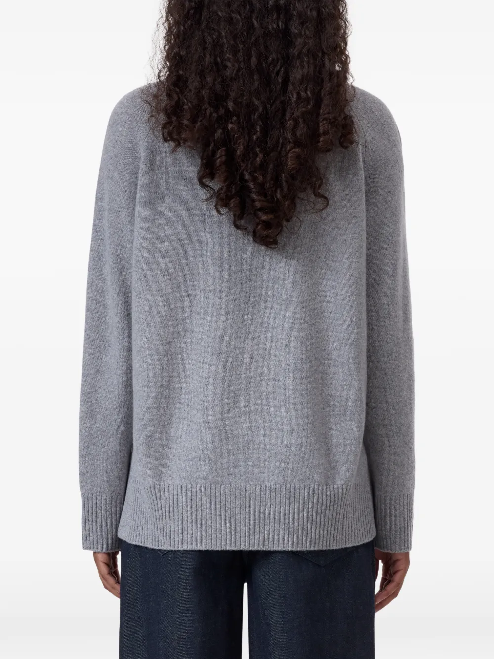 Closed side-slit crew-neck sweater Grijs