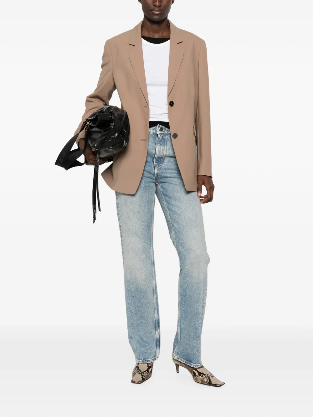 Closed Blazer met enkele rij knopen en gekerfde revers Beige