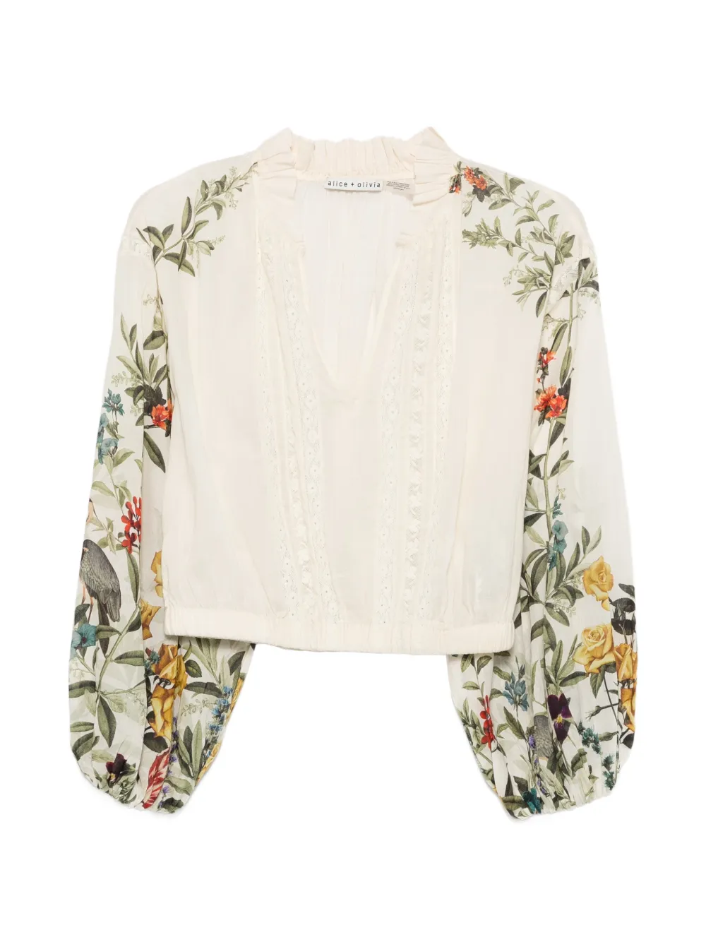 alice + olivia floral-print lace-trimmed top - White