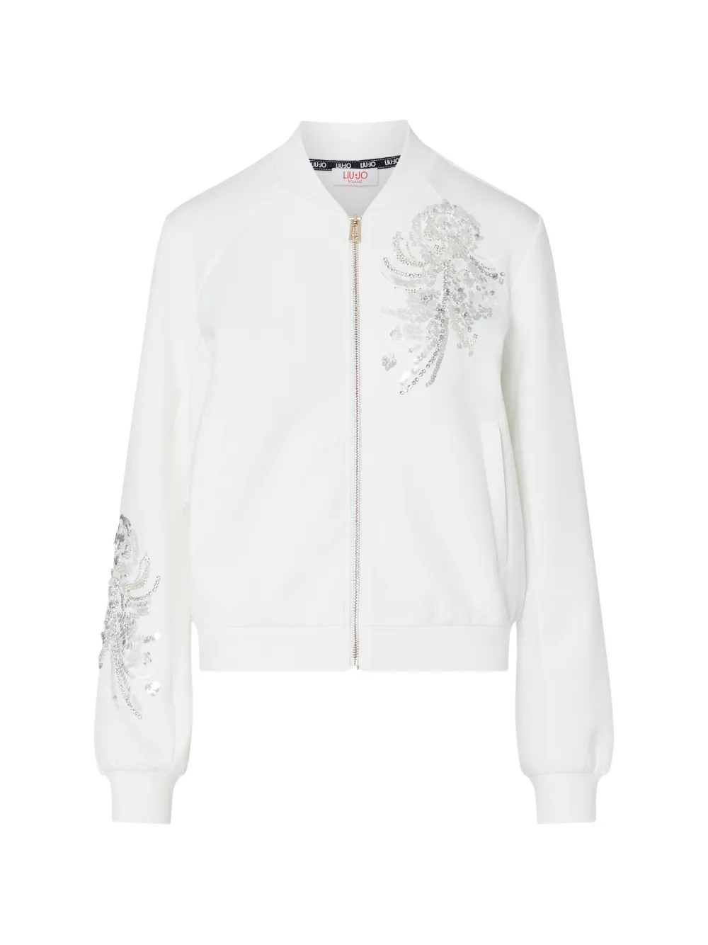 LIU JO sweatshirt with zip and bejewelled embellishment - Bianco