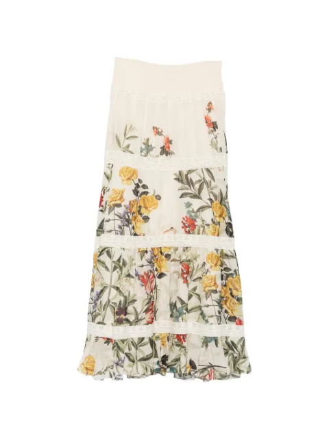 alice + olivia floral-print tiered maxi skirt