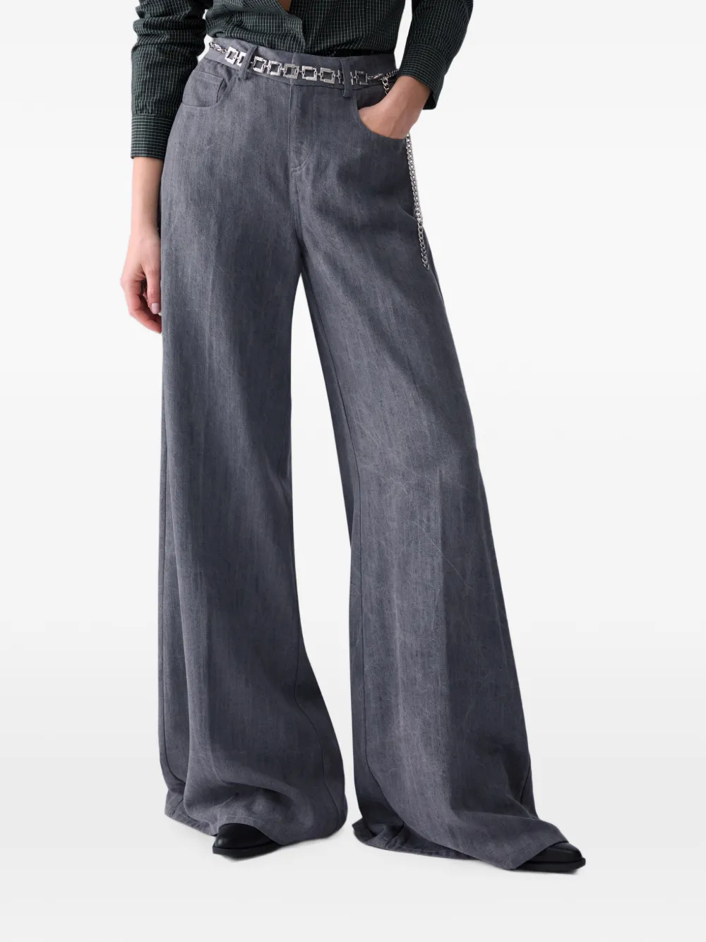 LIU JO Flared broek met riem Grijs