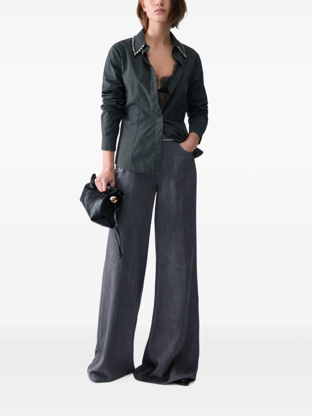 LIU JO Flared broek met riem Grijs