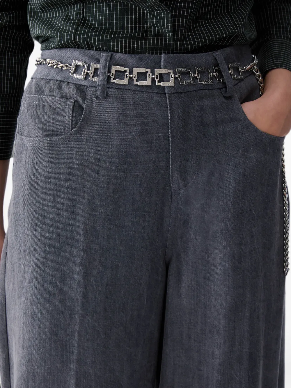LIU JO Flared broek met riem Grijs