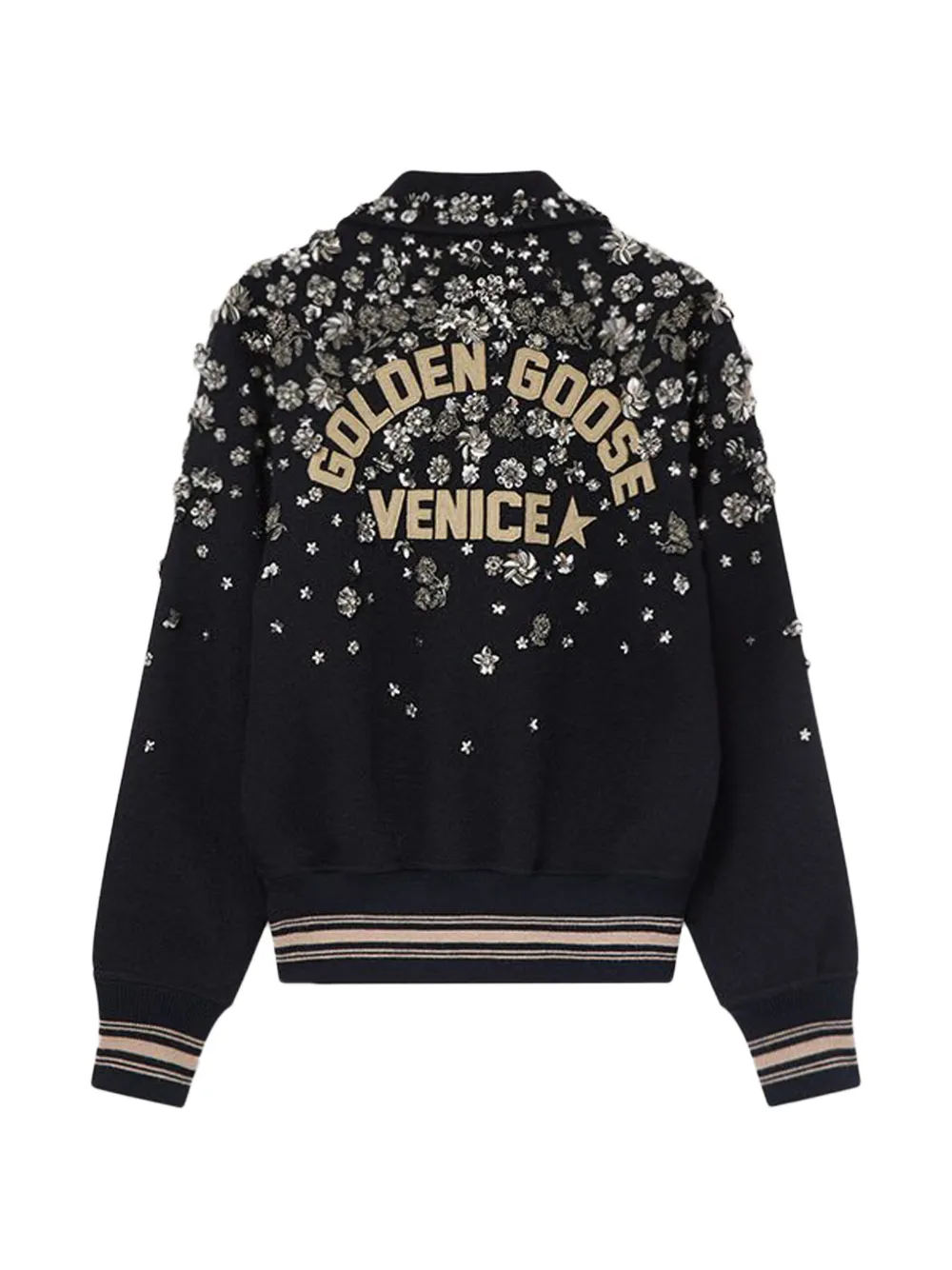 Golden Goose Floral-embellished Logo-patch Bomber Jacket in Black, view 2