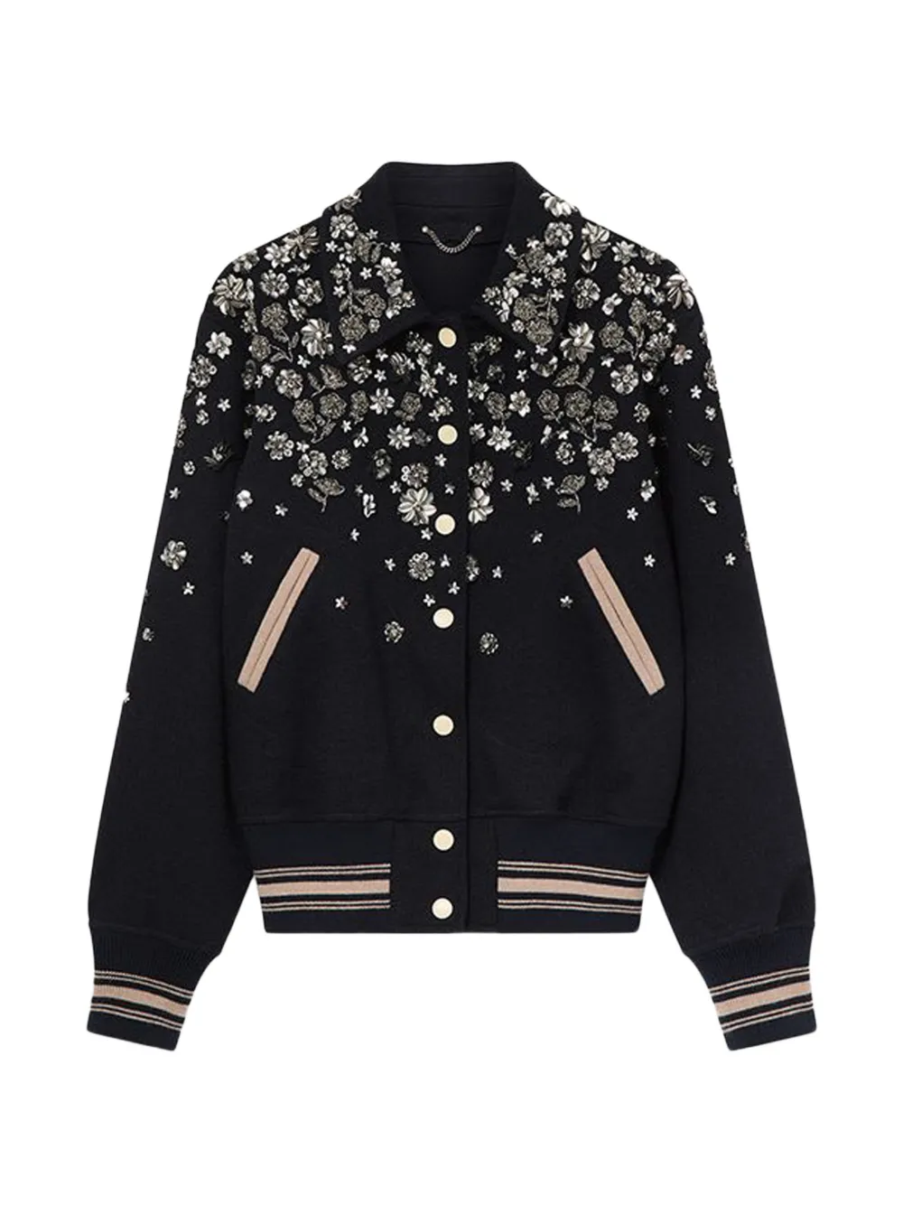 Golden Goose Floral-embellished Logo-patch Bomber Jacket In Black