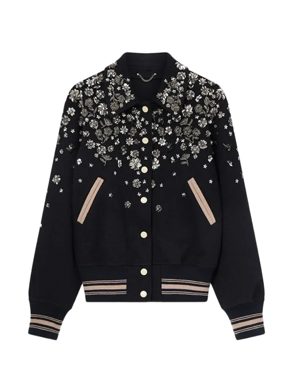 Golden Goose Floral-embellished Logo-patch Bomber Jacket in Black