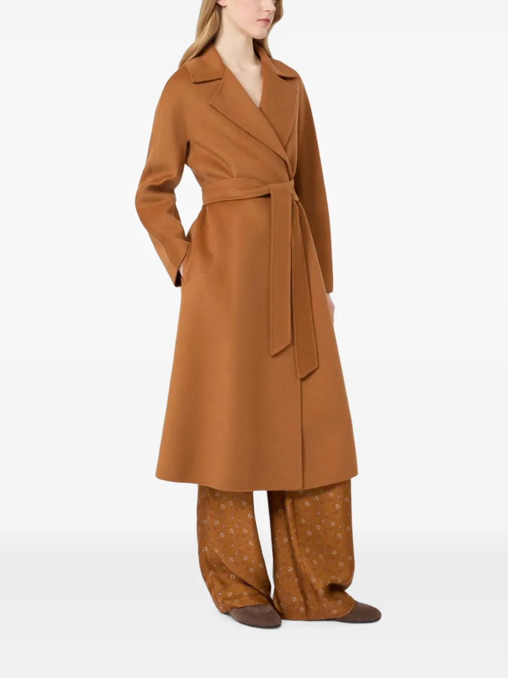 Max Mara Wollen kasjmier en zijden lange wikkeljas karamel Bruin
