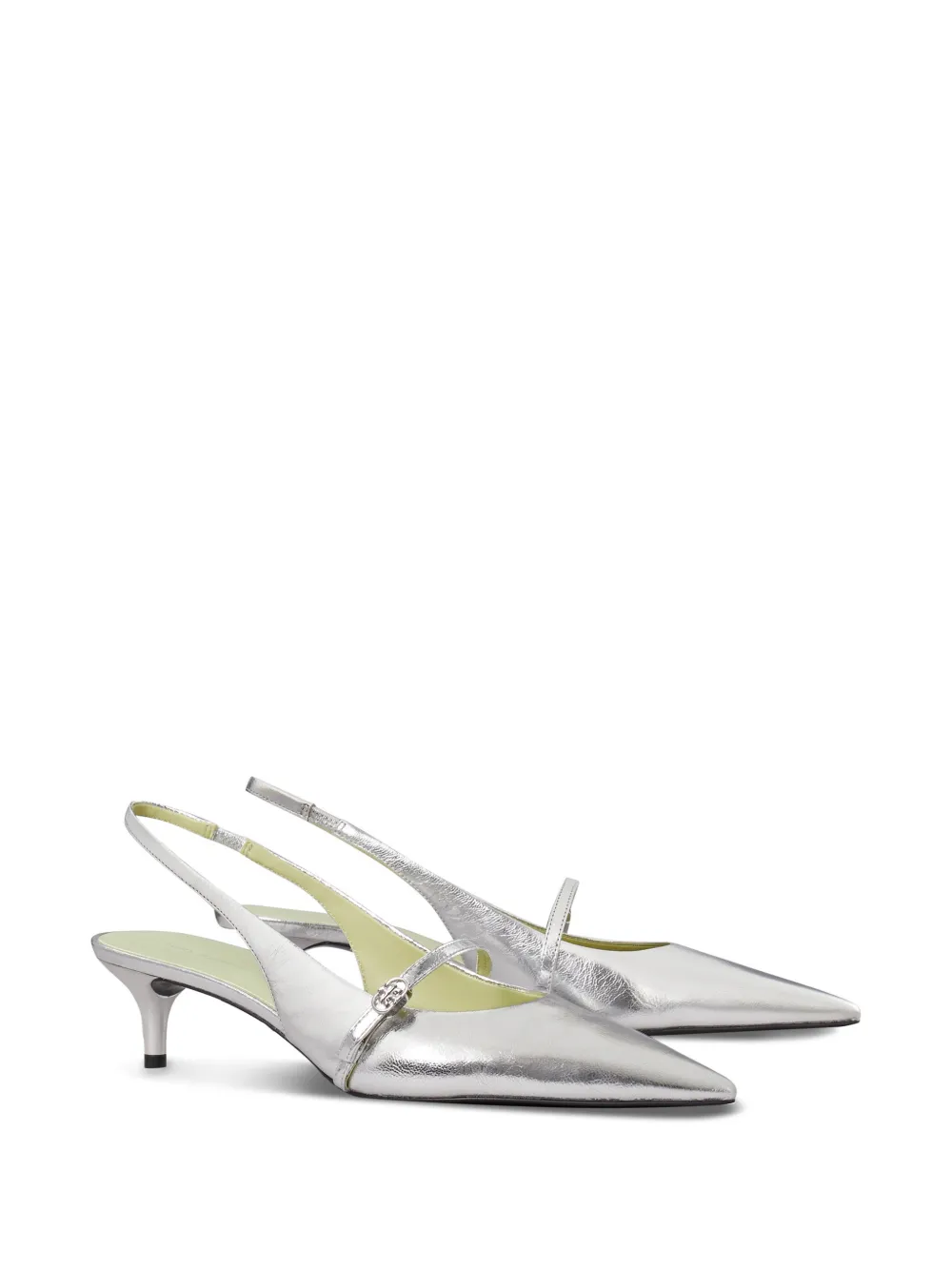 Tory Burch Double T metallic pointed-toe pumps Zilver
