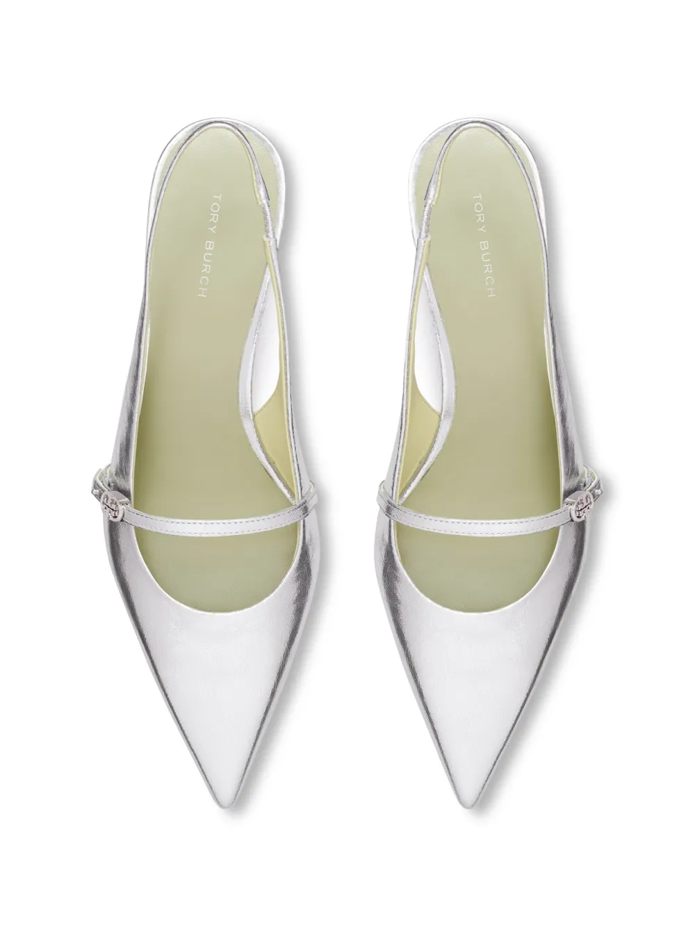 Tory Burch Double T metallic pointed-toe pumps Zilver