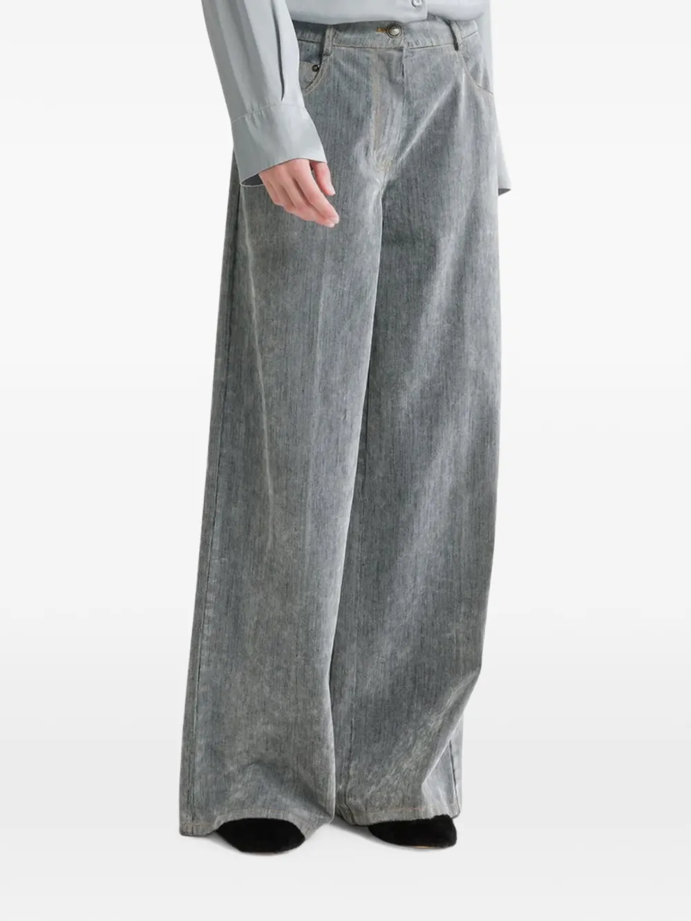 Forte Jeans met wijde pijpen en fluwelen afwerking Grijs
