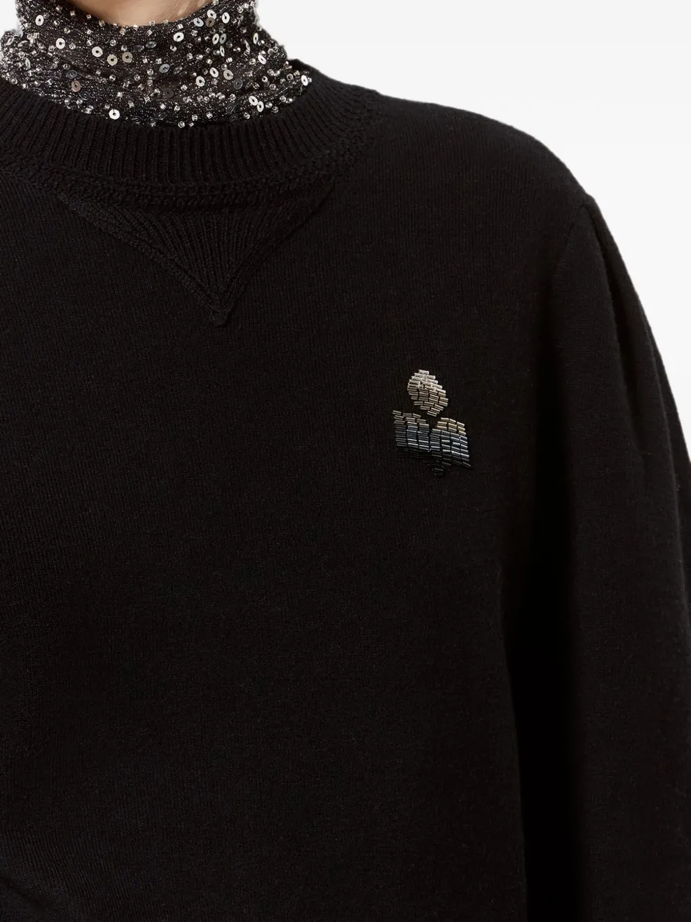ISABEL MARANT Sweater met pofmouwen en geborduurd logo Zwart