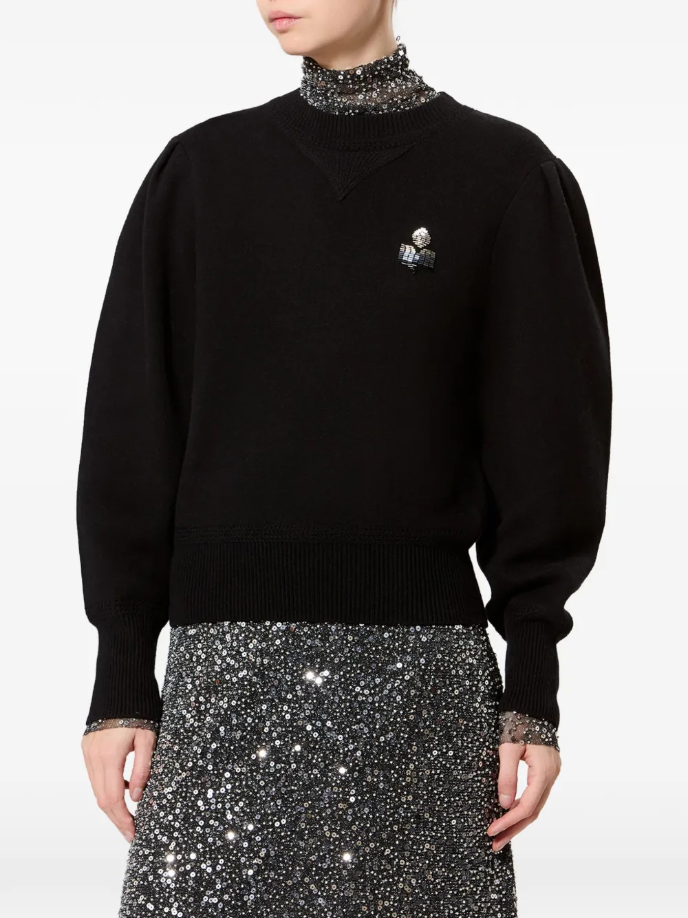 ISABEL MARANT Sweater met pofmouwen en geborduurd logo Zwart