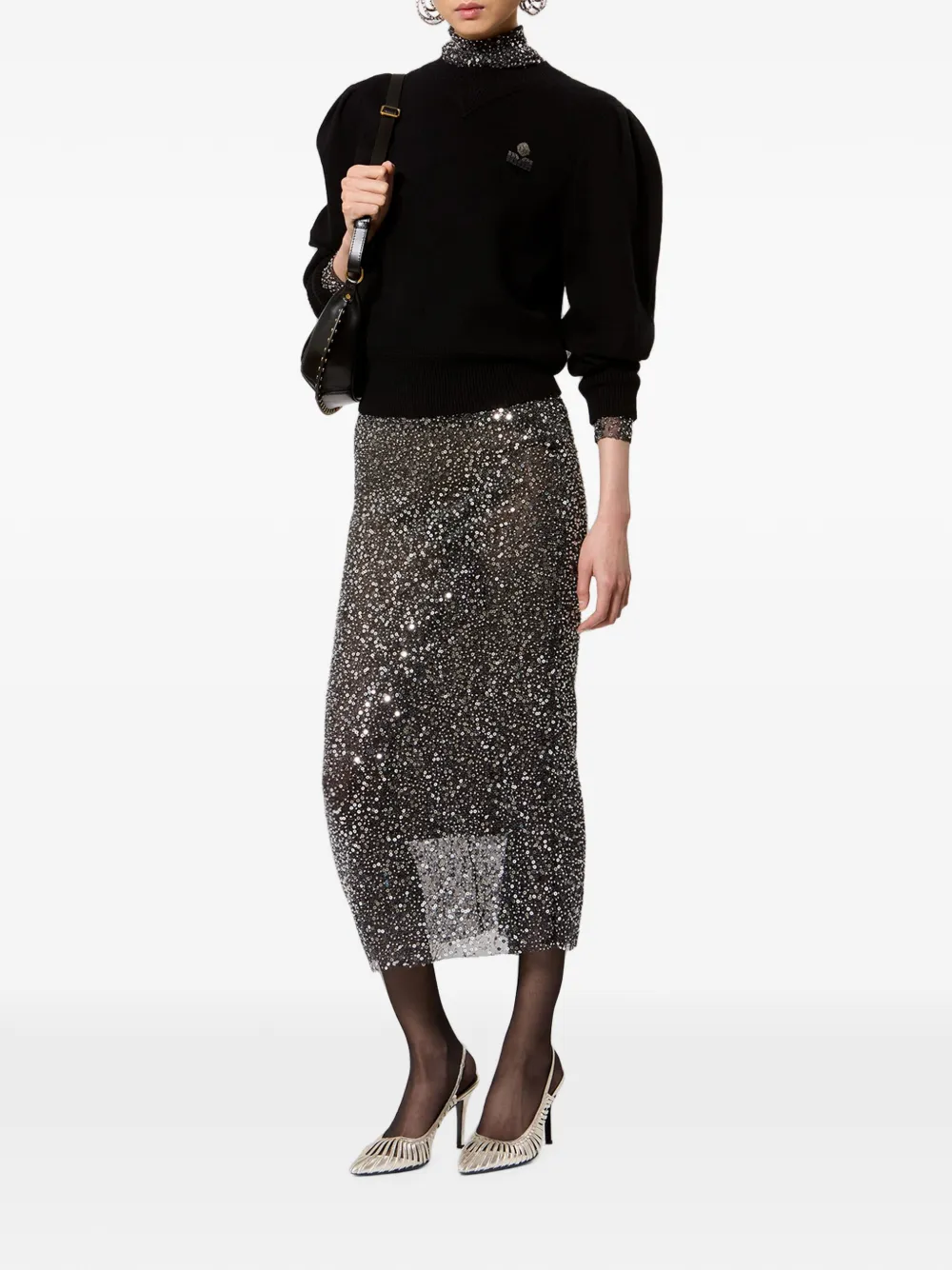 ISABEL MARANT Sweater met pofmouwen en geborduurd logo Zwart