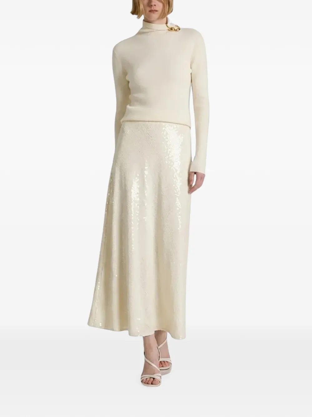 Alberta Ferretti gold-tone hardware roll-neck sweater Beige
