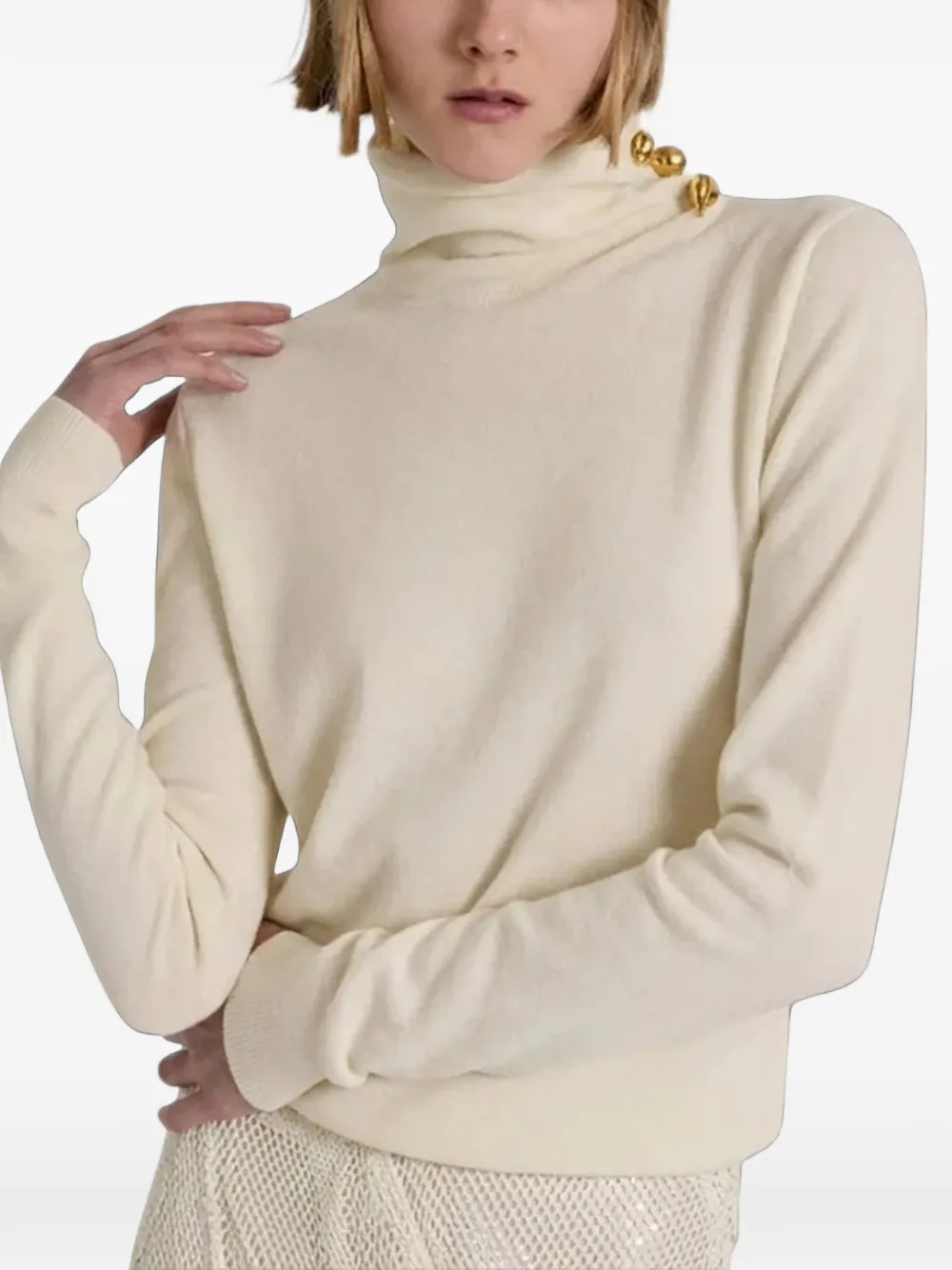 Alberta Ferretti gold-tone hardware roll-neck sweater Beige
