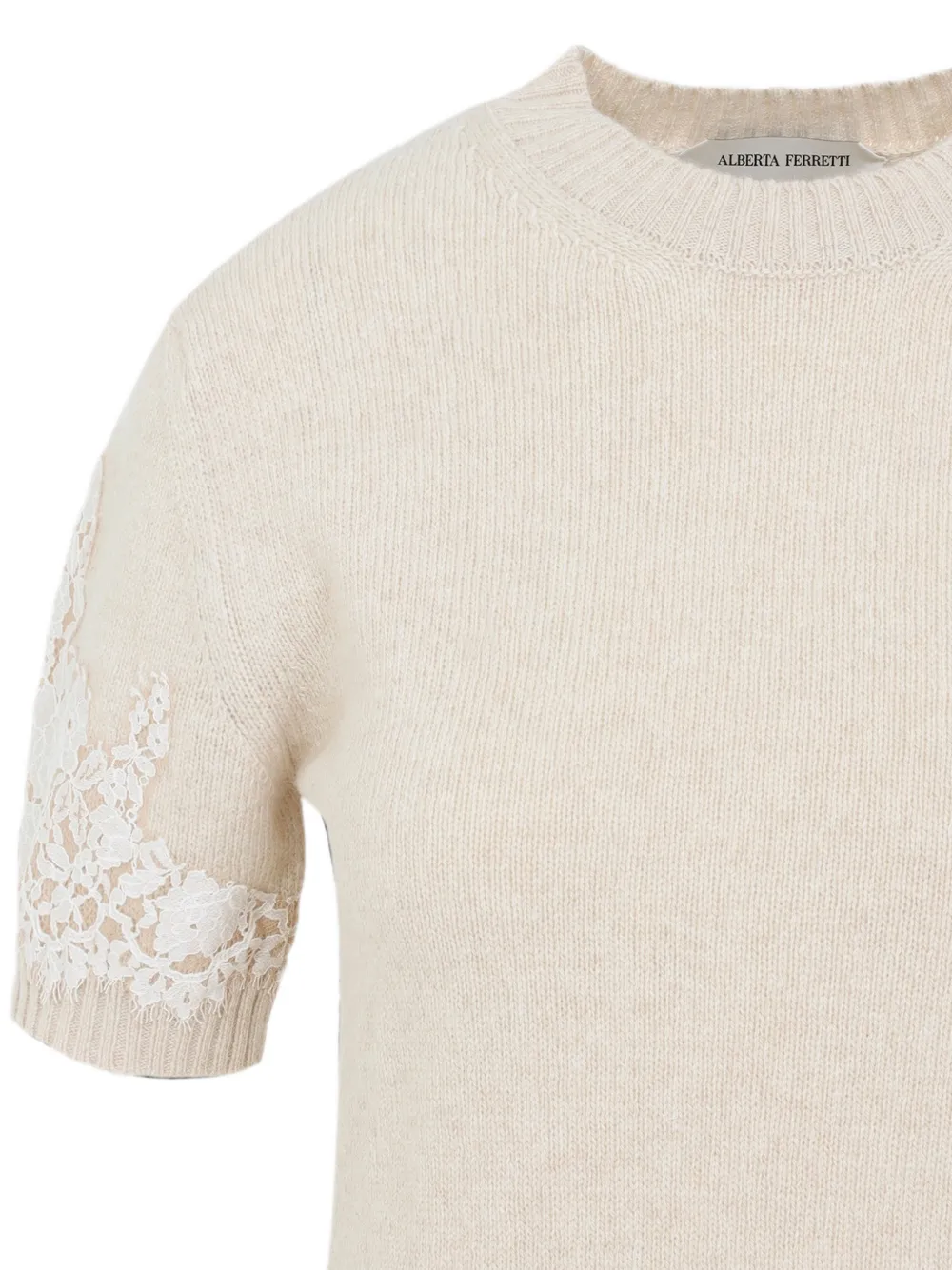 Alberta Ferretti T-shirt met kanten afwerking Beige