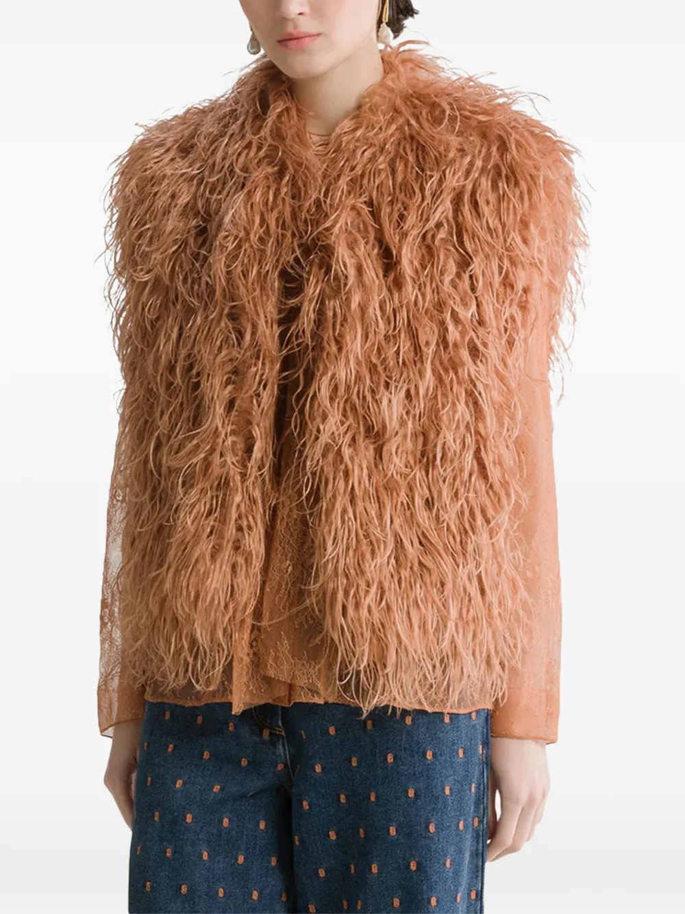 Forte Mouwloos jack met Mongoolse shaggy-textuur Oranje