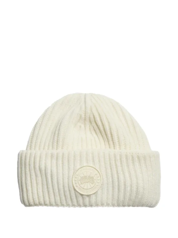 Canada Goose Logo-patch Ribbed-knit Beanie Hat in Neutrals