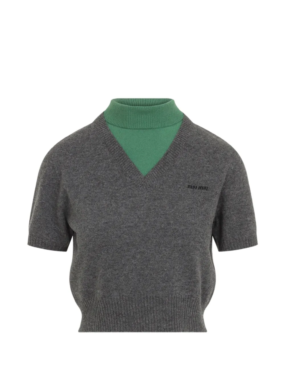 Miu Miu layered-effect V-neck T-shirt - Grigio