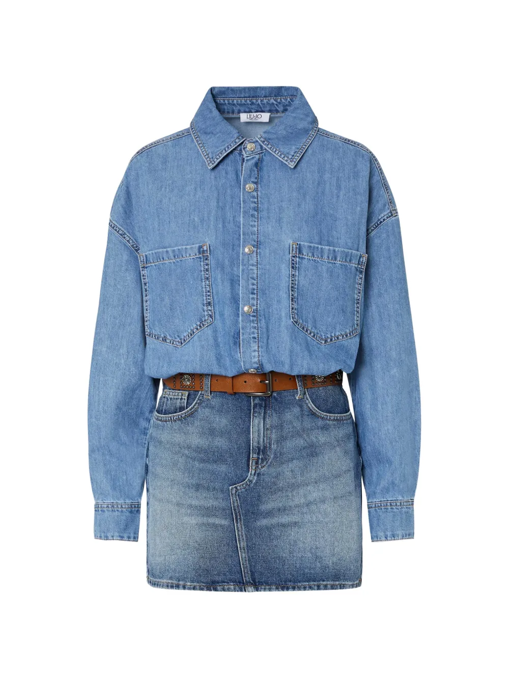 LIU JO short denim dress with belt - Blu