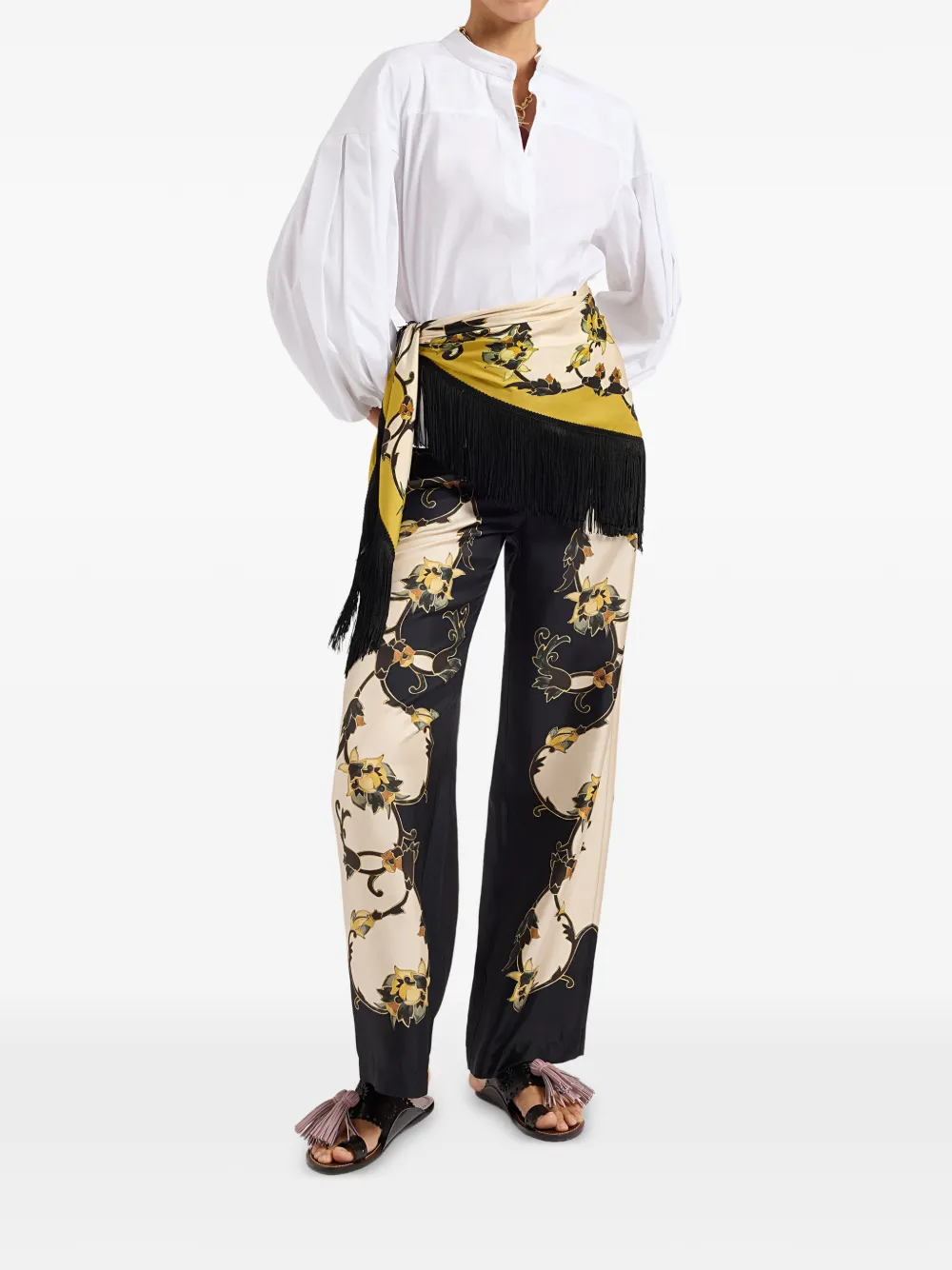 La DoubleJ Omkeerbare foulard met franje Beige