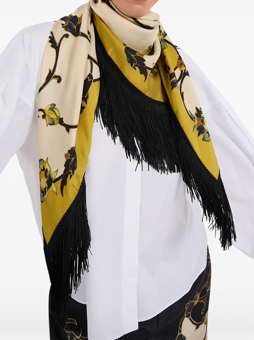La DoubleJ Omkeerbare foulard met franje Beige
