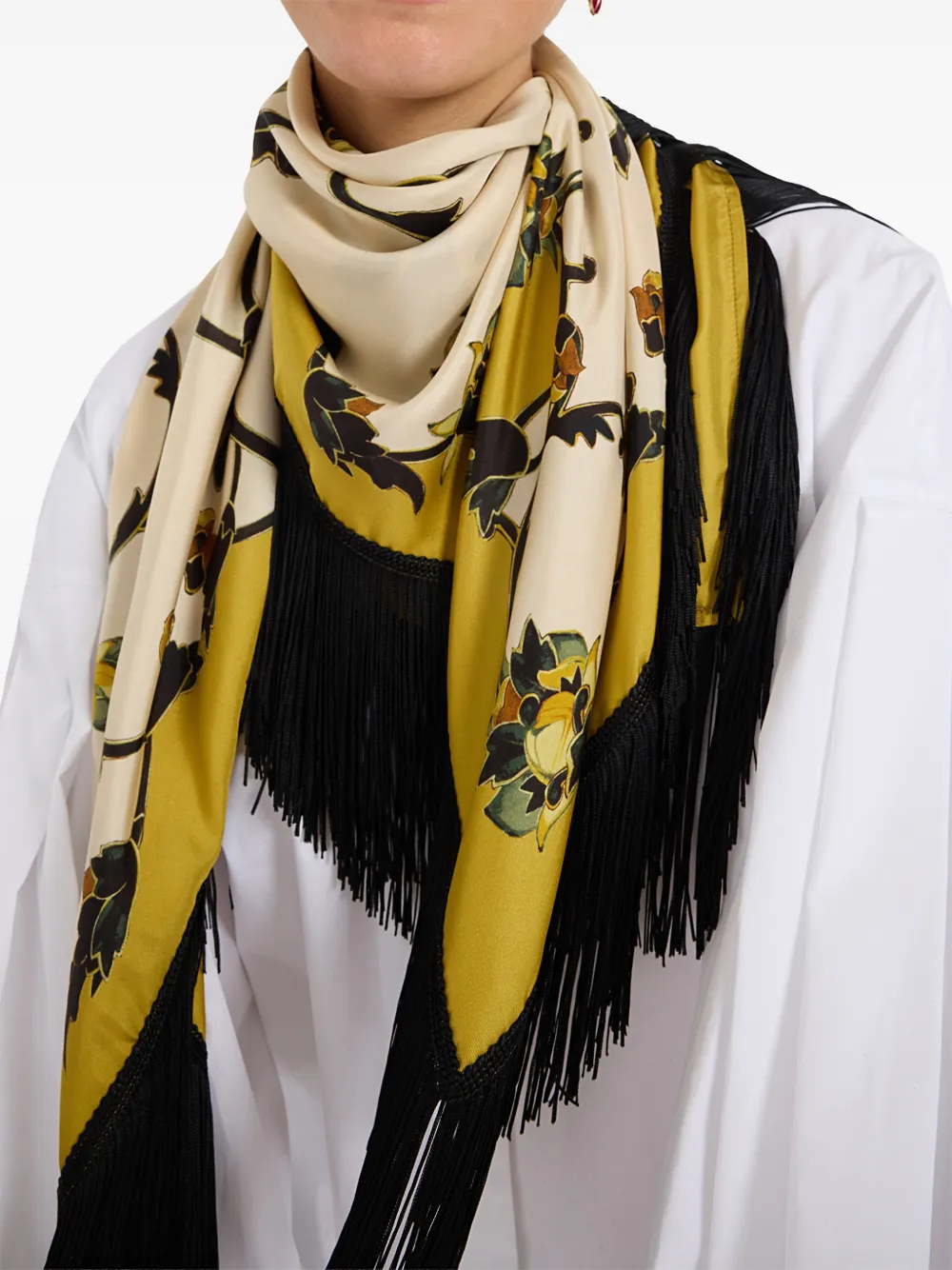 La DoubleJ Omkeerbare foulard met franje Beige