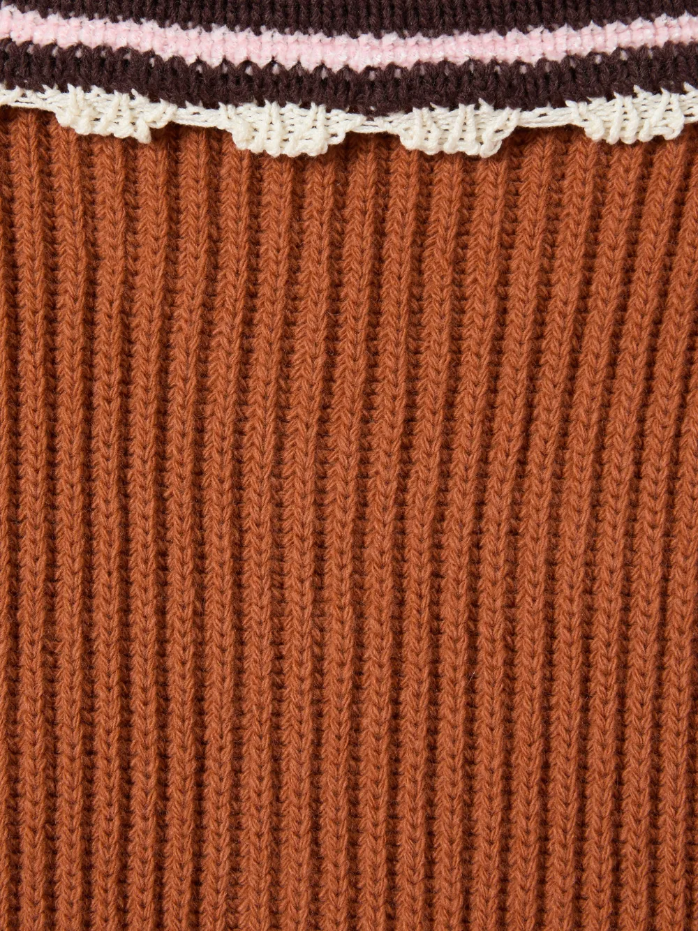 La DoubleJ crochet-trim ribbed-knit sweater Bruin