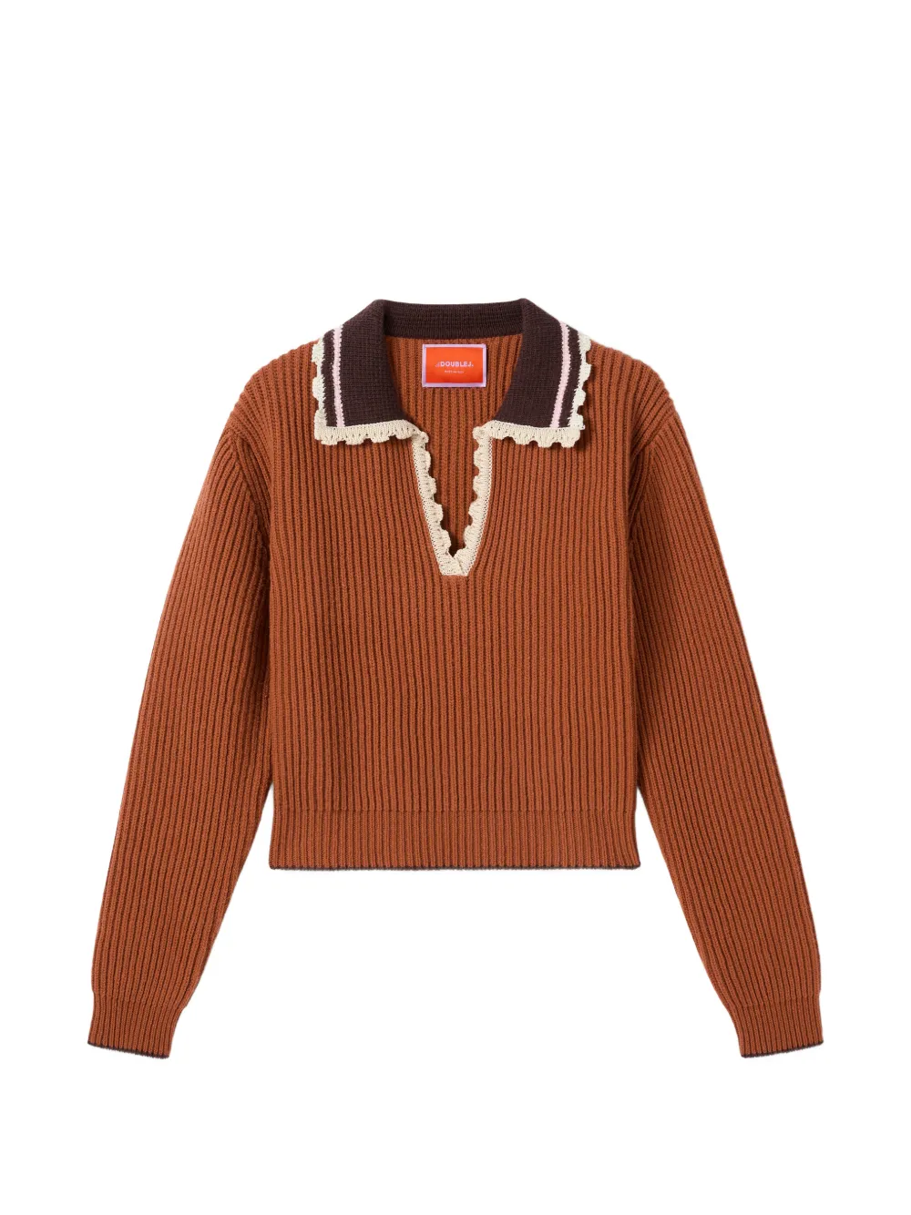 La Doublej Crochet-trim Ribbed-knit Sweater In Brown