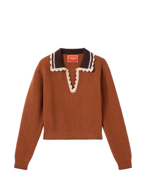 La DoubleJ crochet-trim ribbed-knit sweater